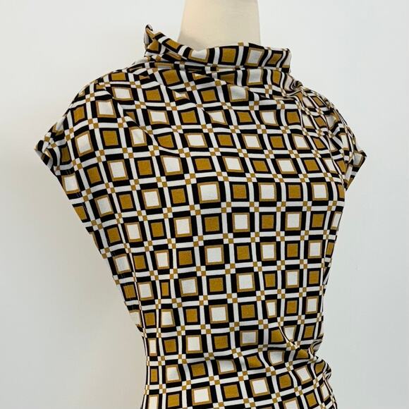 Anthropologie Maya Ruched Mini Dress Cowl-Neck Stretch Printed Gold White XL NWT - Picture 4 of 11